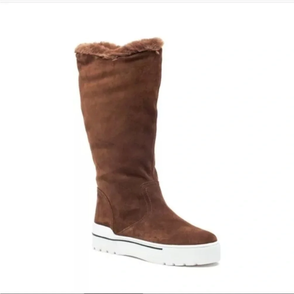 NEW J/Slides Selene Boots, Waterproof Leather, Taupe Size 7.5 Faux Fur Lined